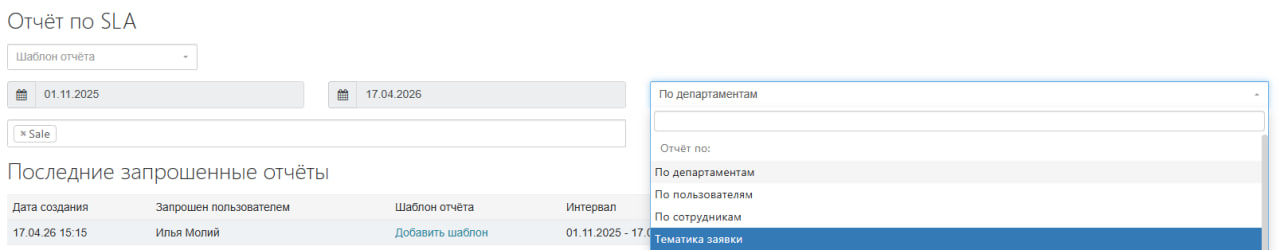 Построение отчёта в хелпдеск-системе
